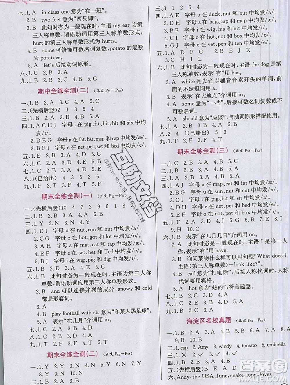 陜西人民教育出版社2019年小學教材全練三年級英語上冊人教版一起答案