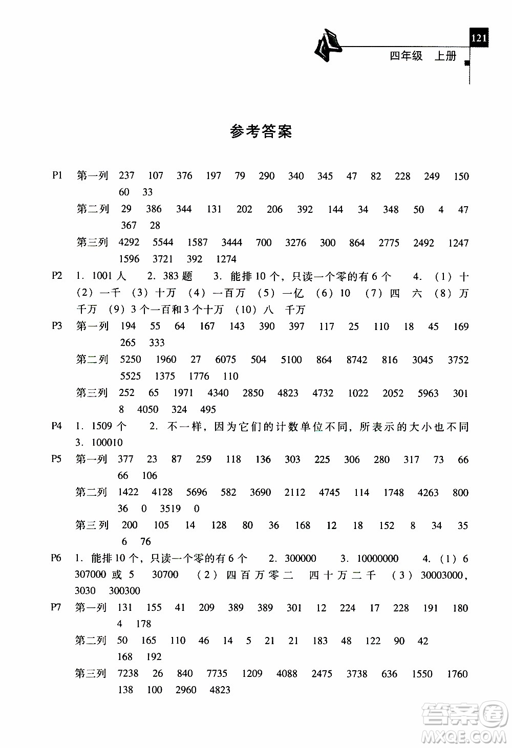 2019年一線名師口算應用題天天練一本全四年級上冊參考答案