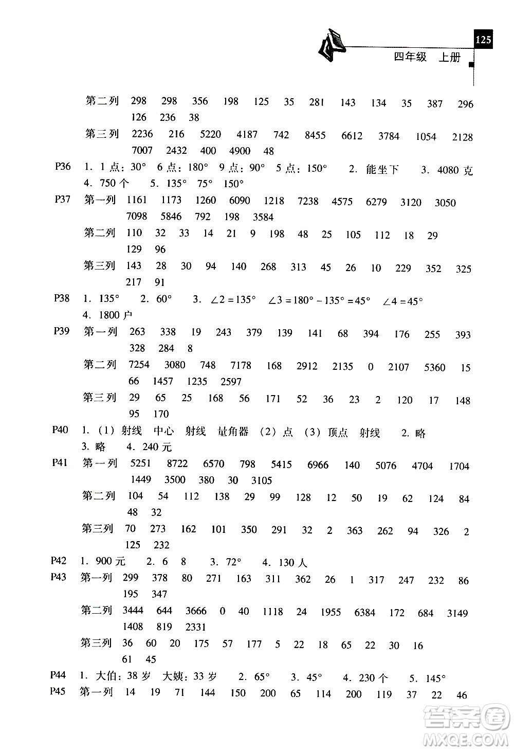 2019年一線名師口算應用題天天練一本全四年級上冊參考答案