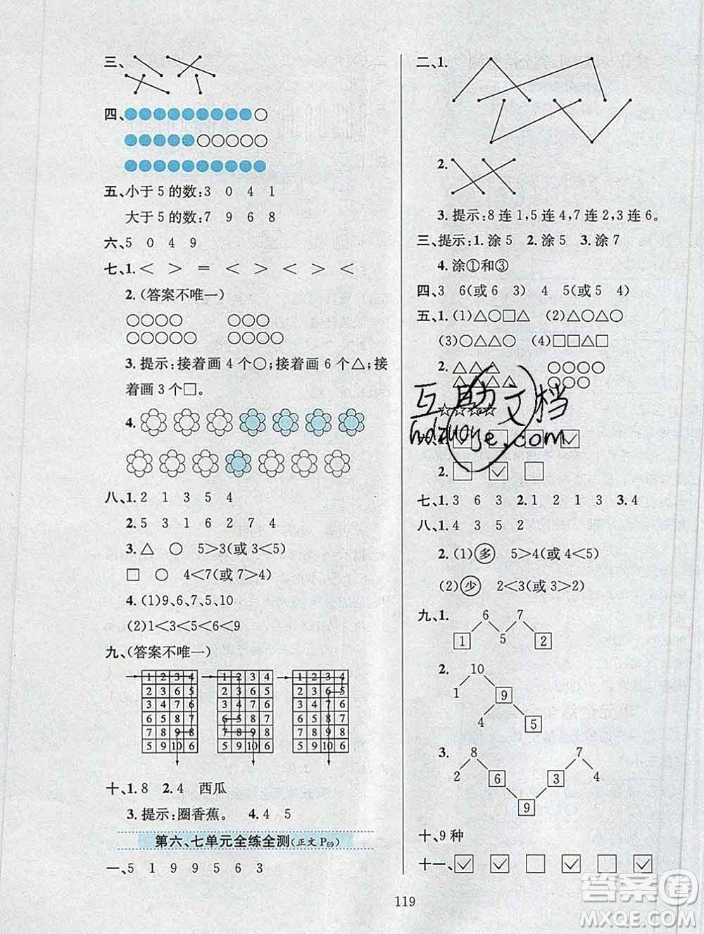 陜西人民教育出版社2019年小學(xué)教材全練一年級數(shù)學(xué)上冊江蘇版答案