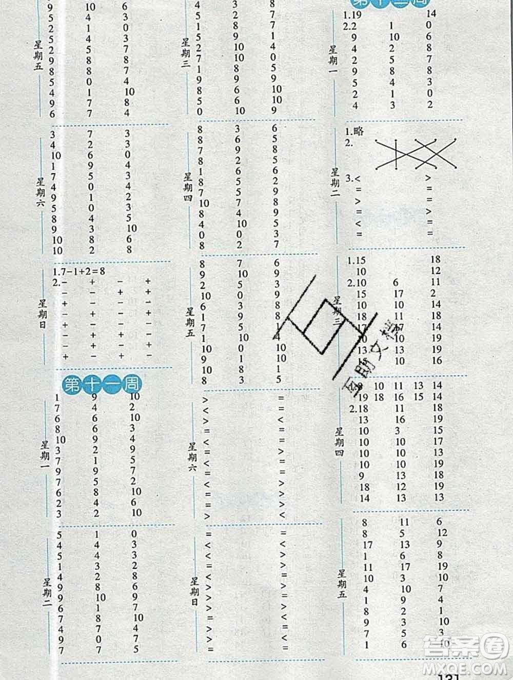 2019年秋經綸學典口算達人一年級數學上冊人教版答案