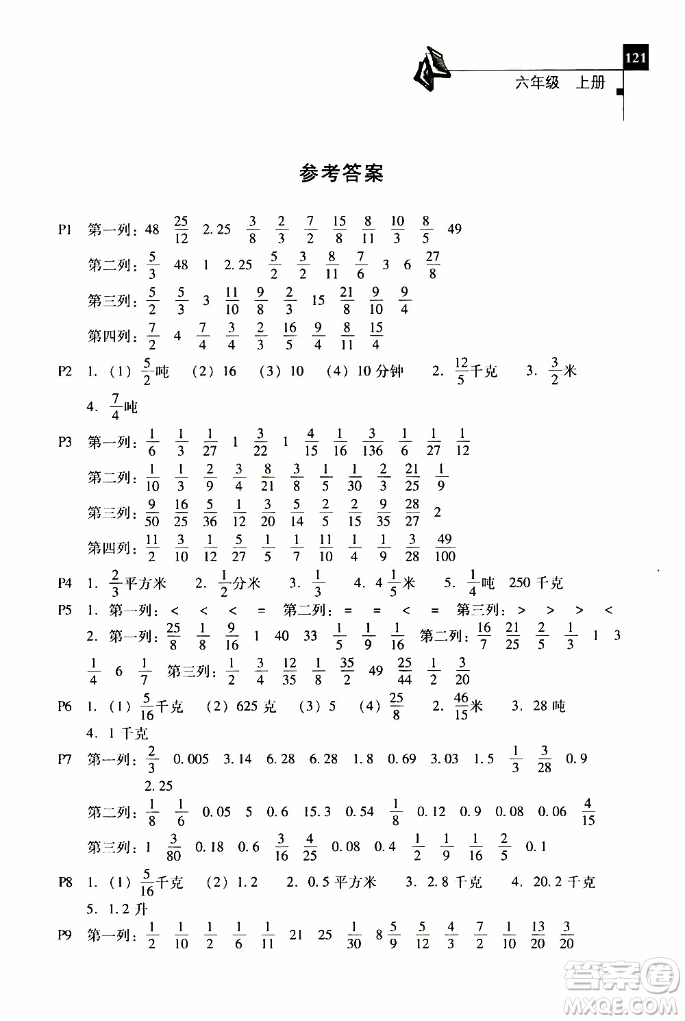 2019年一線名師口算應(yīng)用題天天練一本全六年級(jí)上冊(cè)參考答案