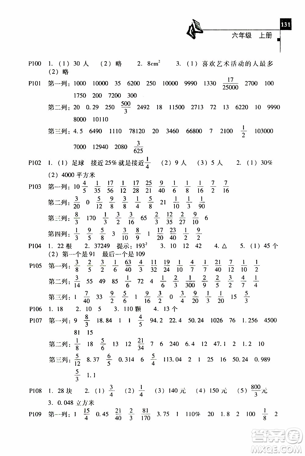 2019年一線名師口算應(yīng)用題天天練一本全六年級(jí)上冊(cè)參考答案
