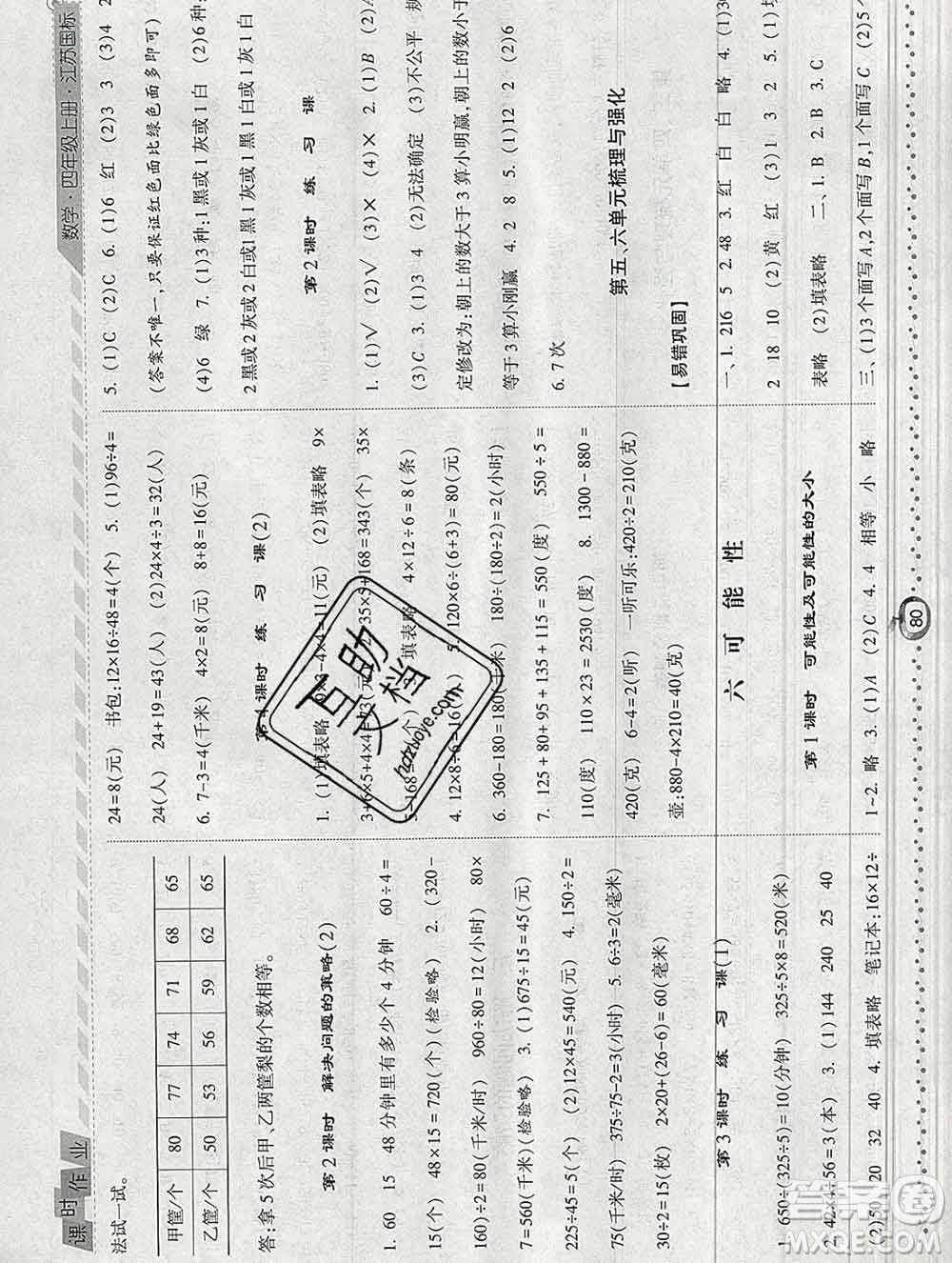 2019年秋江蘇版經(jīng)綸學(xué)典課時(shí)作業(yè)四年級(jí)數(shù)學(xué)上冊(cè)答案