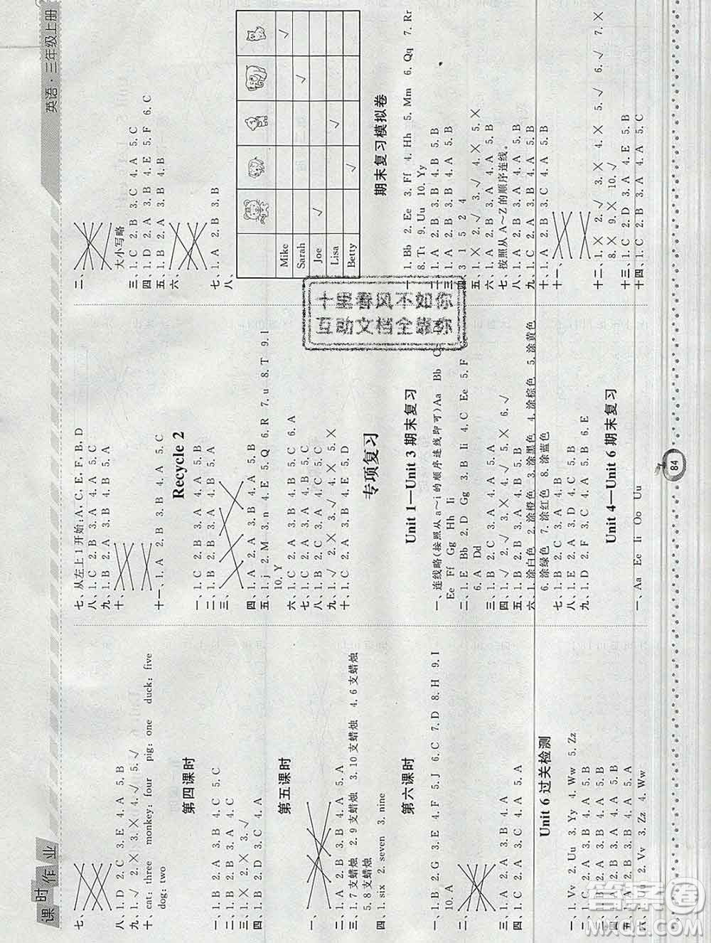 2019年秋人教版經(jīng)綸學(xué)典課時作業(yè)三年級英語上冊答案