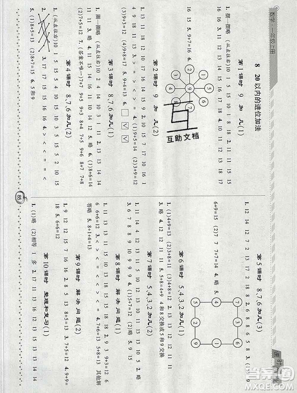 2019年秋人教版經(jīng)綸學(xué)典課時(shí)作業(yè)一年級數(shù)學(xué)上冊答案