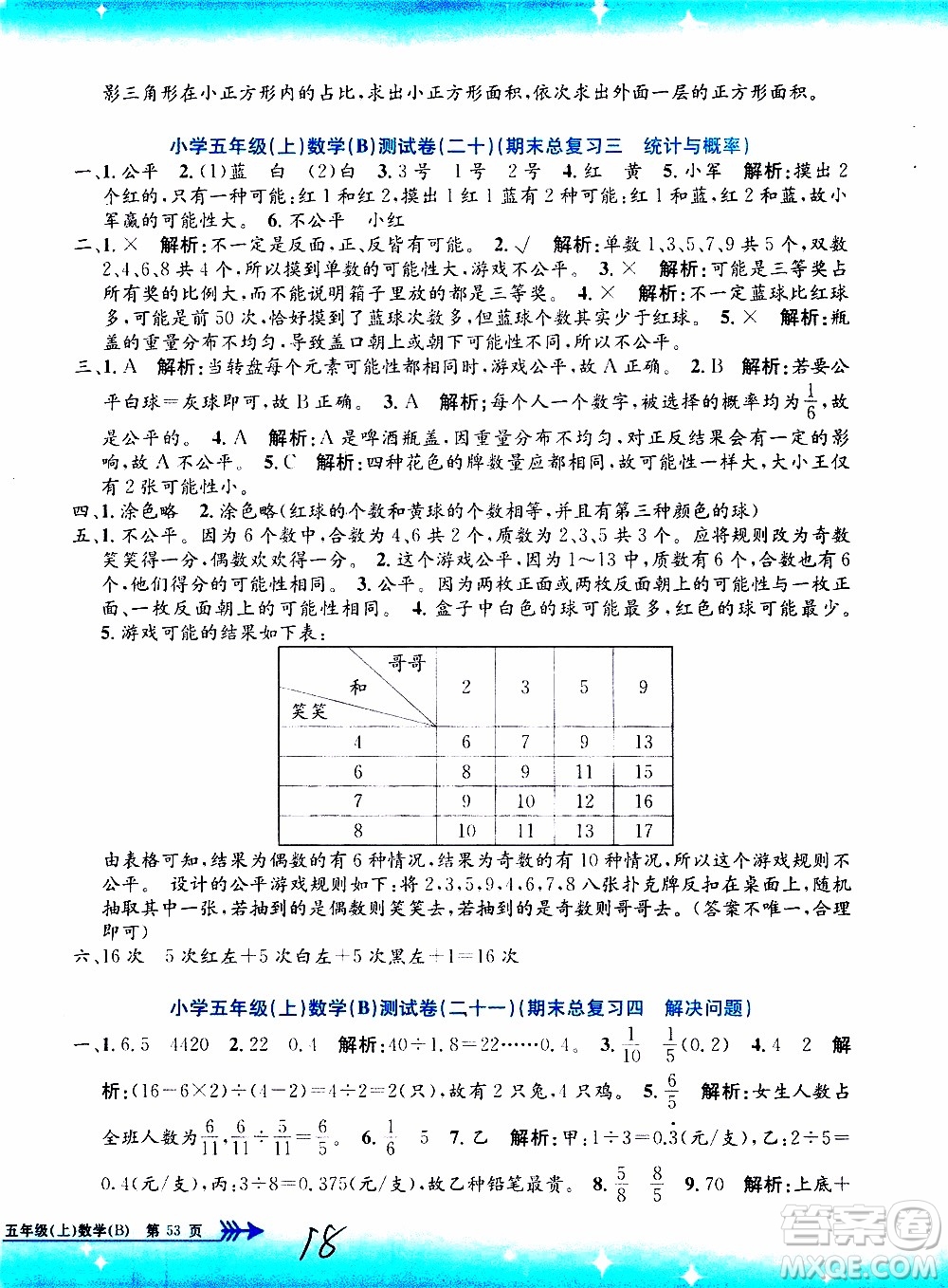孟建平系列叢書2019年小學單元測試數(shù)學五年級上冊B北師大版參考答案