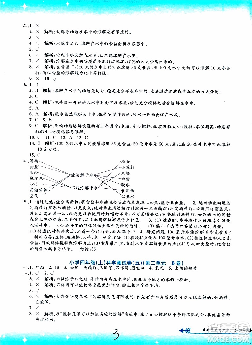 孟建平系列叢書2019年小學(xué)單元測試科學(xué)四年級上冊J教科版參考答案