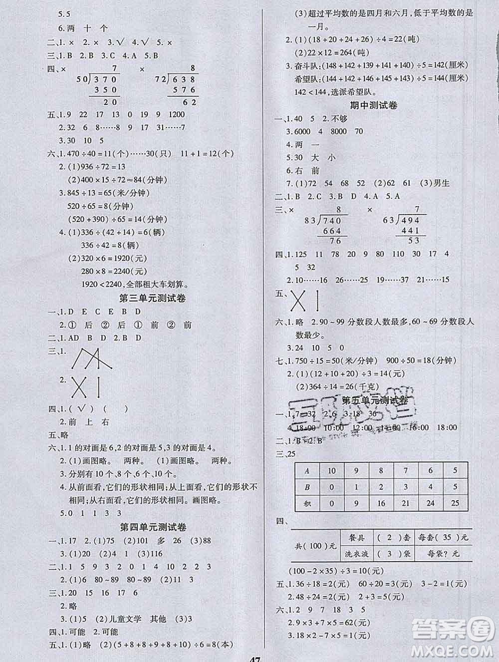 沈陽(yáng)出版社2019秋優(yōu)秀三好生四年級(jí)數(shù)學(xué)上冊(cè)蘇教版B版答案