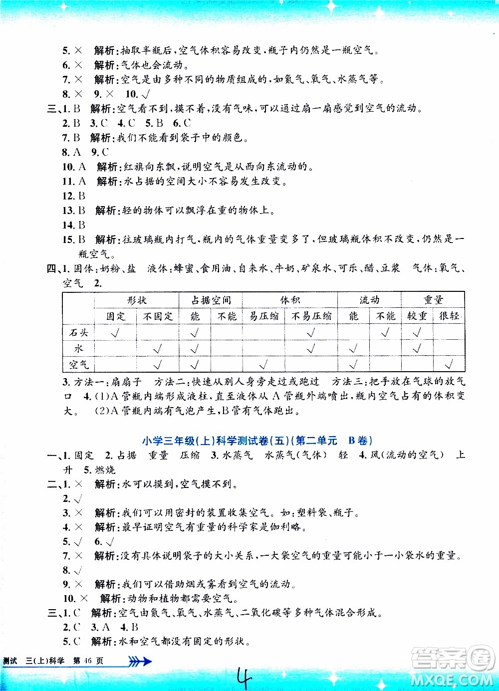 孟建平系列叢書2019年小學(xué)單元測試科學(xué)三年級上冊J教科版參考答案