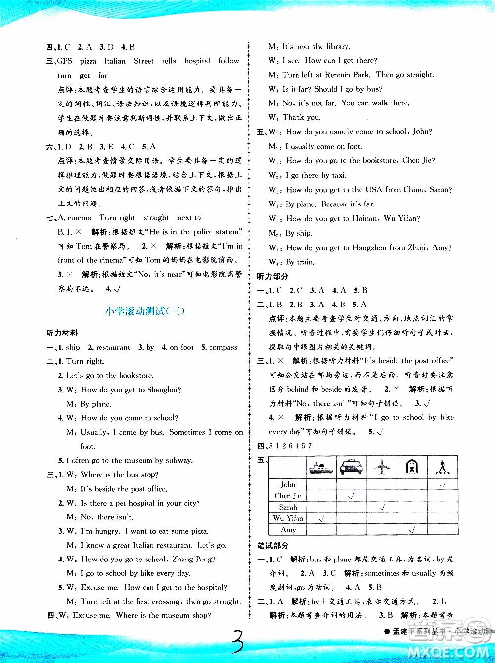 孟建平系列叢書2019年小學滾動測試英語六年級上冊R人教版參考答案
