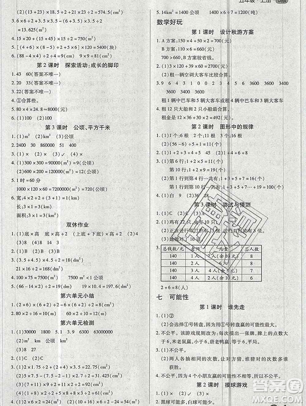 2019秋新版培優(yōu)紅領(lǐng)巾樂(lè)園北師版B版五年級(jí)數(shù)學(xué)上冊(cè)答案