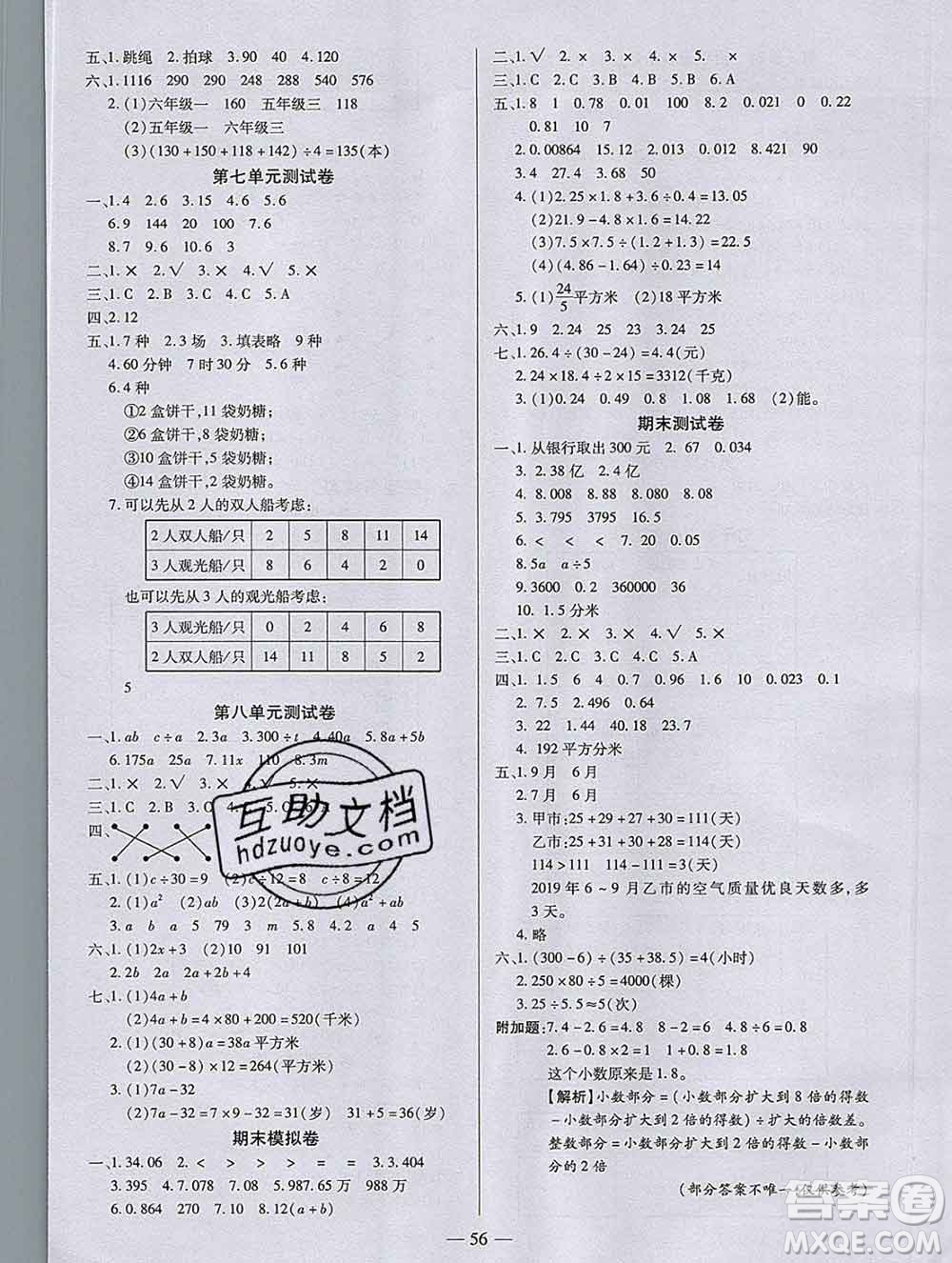 2019秋新版培優(yōu)紅領(lǐng)巾樂園蘇教版B版五年級(jí)數(shù)學(xué)上冊(cè)答案