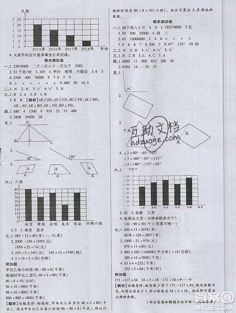 2019秋新版培優(yōu)紅領(lǐng)巾樂園人教版A版四年級數(shù)學(xué)上冊答案