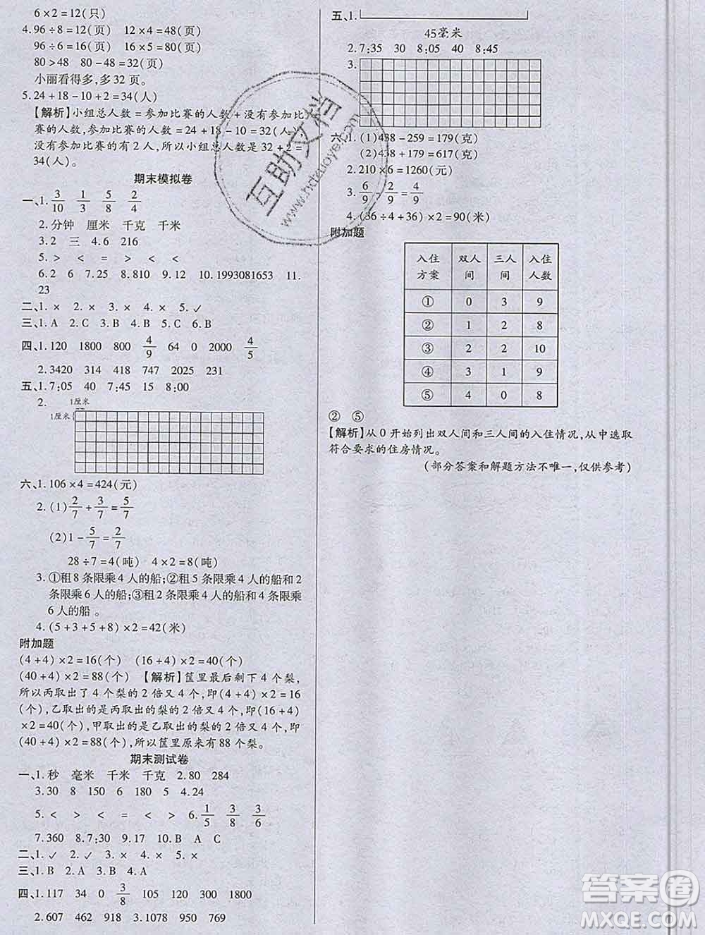 2019秋新版培優(yōu)紅領巾樂園人教版A版三年級數(shù)學上冊答案