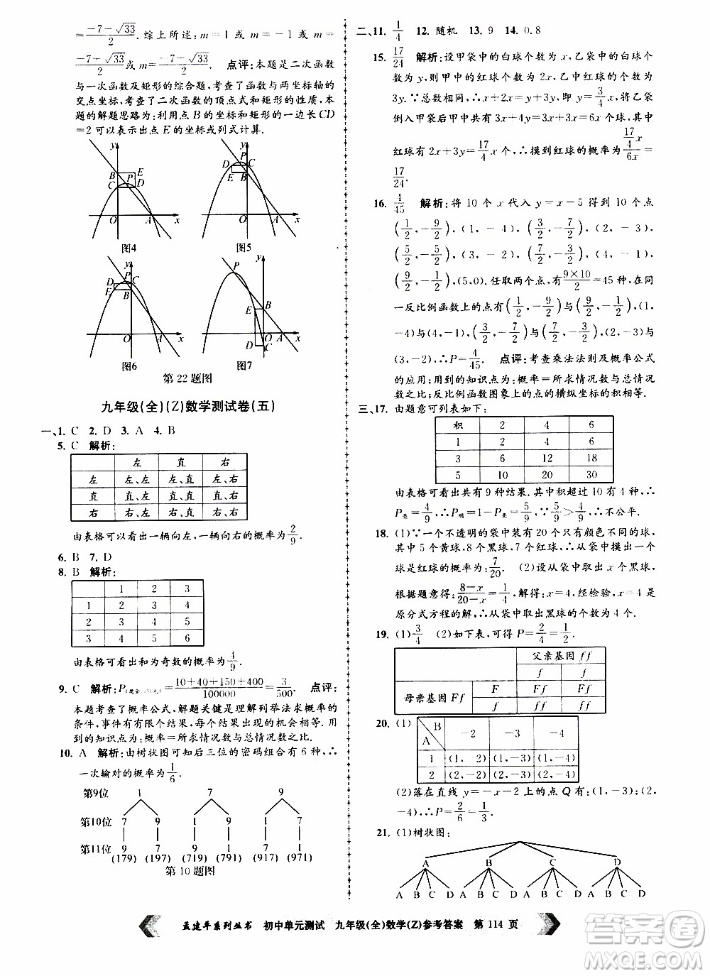 2019年孟建平系列叢書初中單元測試數(shù)學九年級全一冊Z版浙教版參考答案