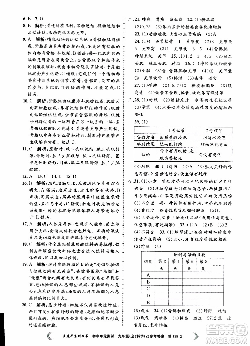 2019年孟建平系列叢書(shū)初中單元測(cè)試科學(xué)九年級(jí)全一冊(cè)Z版浙教版參考答案
