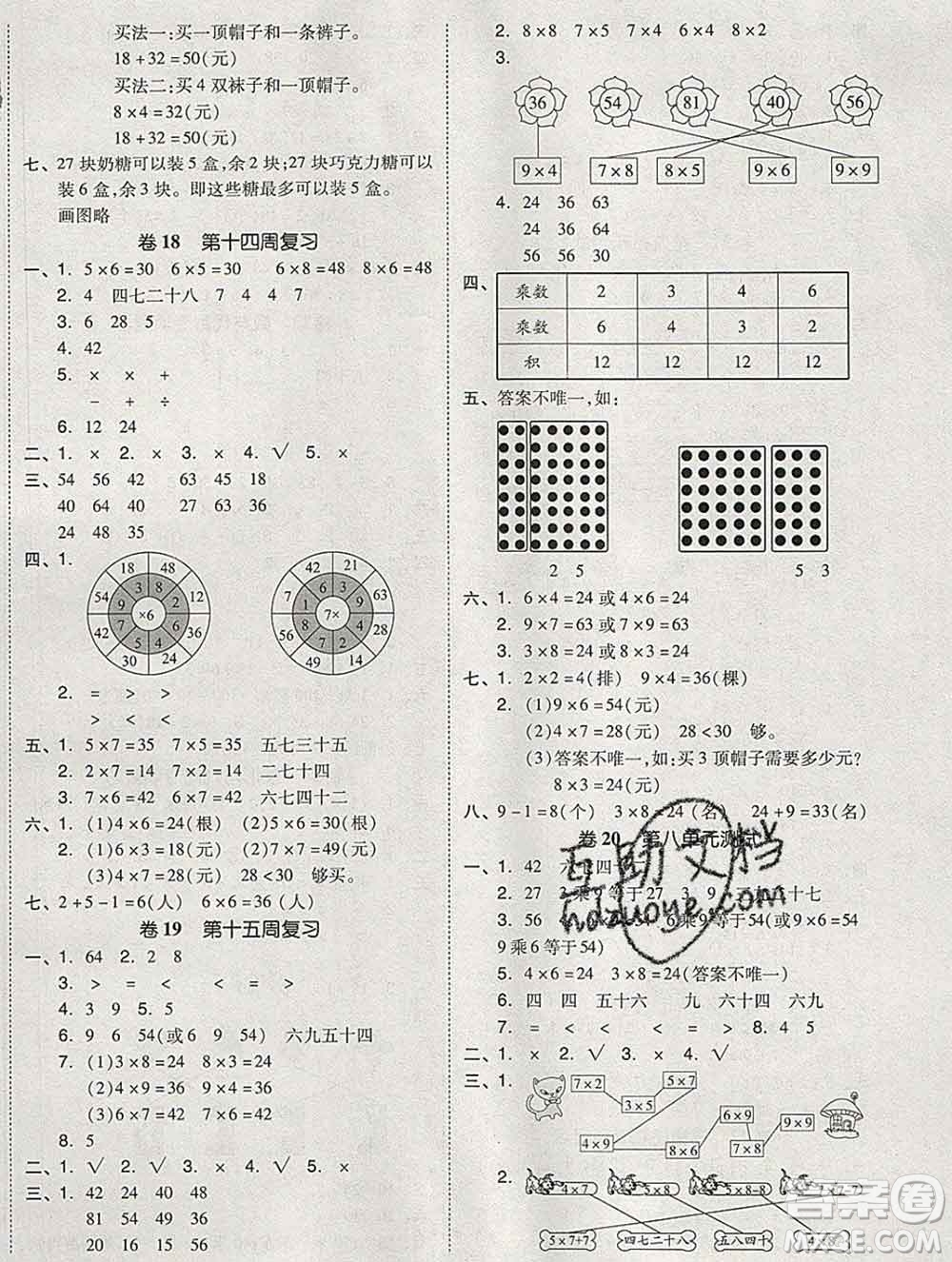全品小復(fù)習(xí)小學(xué)數(shù)學(xué)二年級(jí)上冊(cè)北師版2019秋新版答案