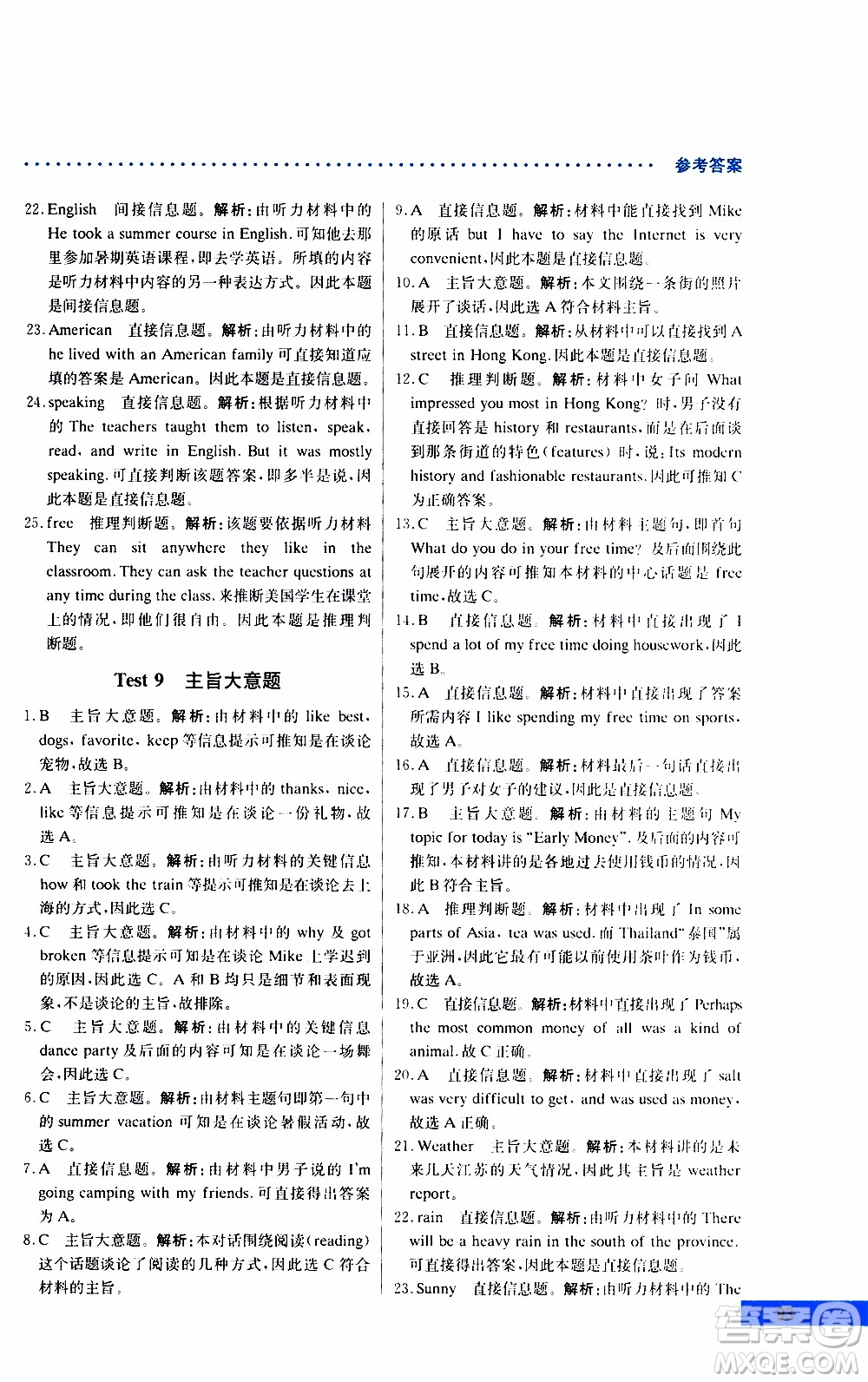 2019年哈佛英語聽力理解巧學(xué)精練八年級(jí)參考答案