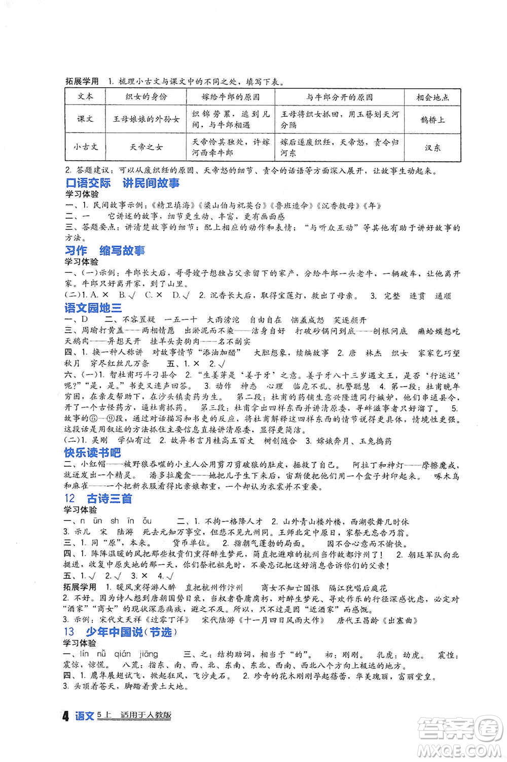 四川教育出版社2019新課標(biāo)小學(xué)生學(xué)習(xí)實踐園地五年級語文上冊人教版答案