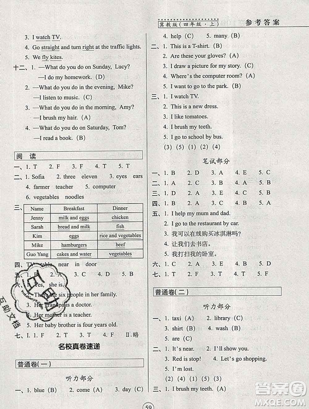 長(zhǎng)春出版社2019秋新版15天巧奪100分四年級(jí)英語(yǔ)上冊(cè)冀教版答案