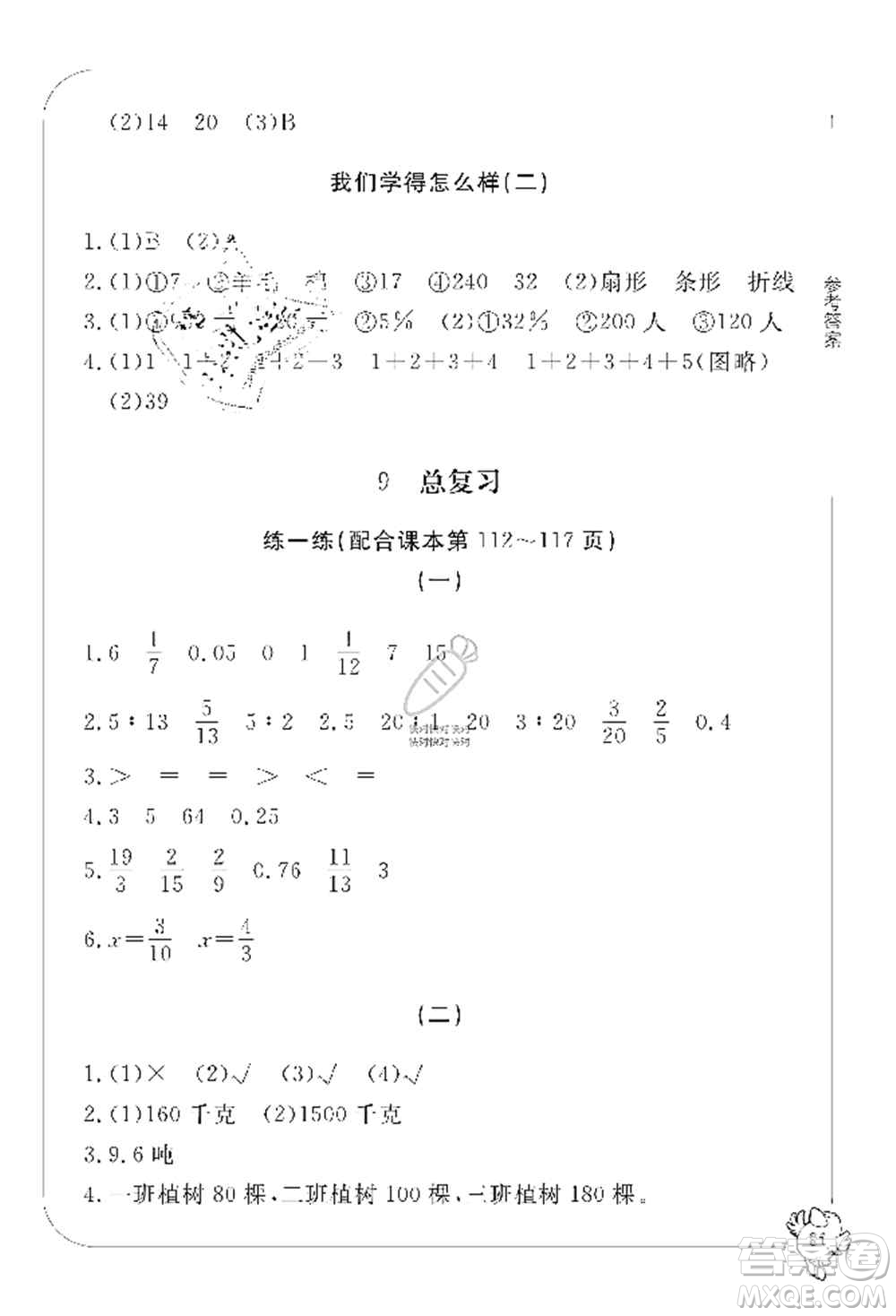 寧波出版社2019新課標(biāo)學(xué)習(xí)方法指導(dǎo)叢書六年級數(shù)學(xué)上冊人教版答案