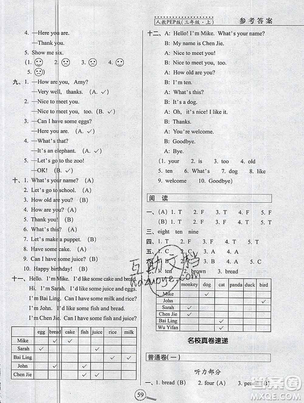 長(zhǎng)春出版社2019秋新版15天巧奪100分三年級(jí)英語(yǔ)上冊(cè)人教版答案
