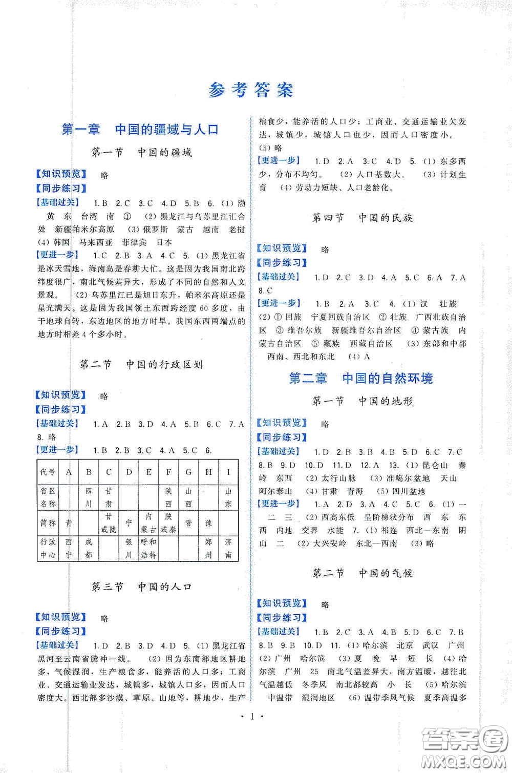 福建人民出版社2019頂尖課課練八年級(jí)地理上冊(cè)湘教版答案