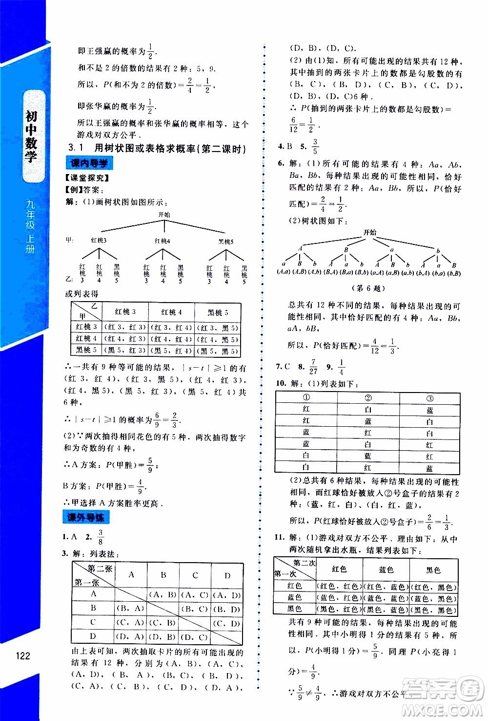 2019年課內(nèi)課外直通車數(shù)學(xué)九年級(jí)上冊北師大版參考答案
