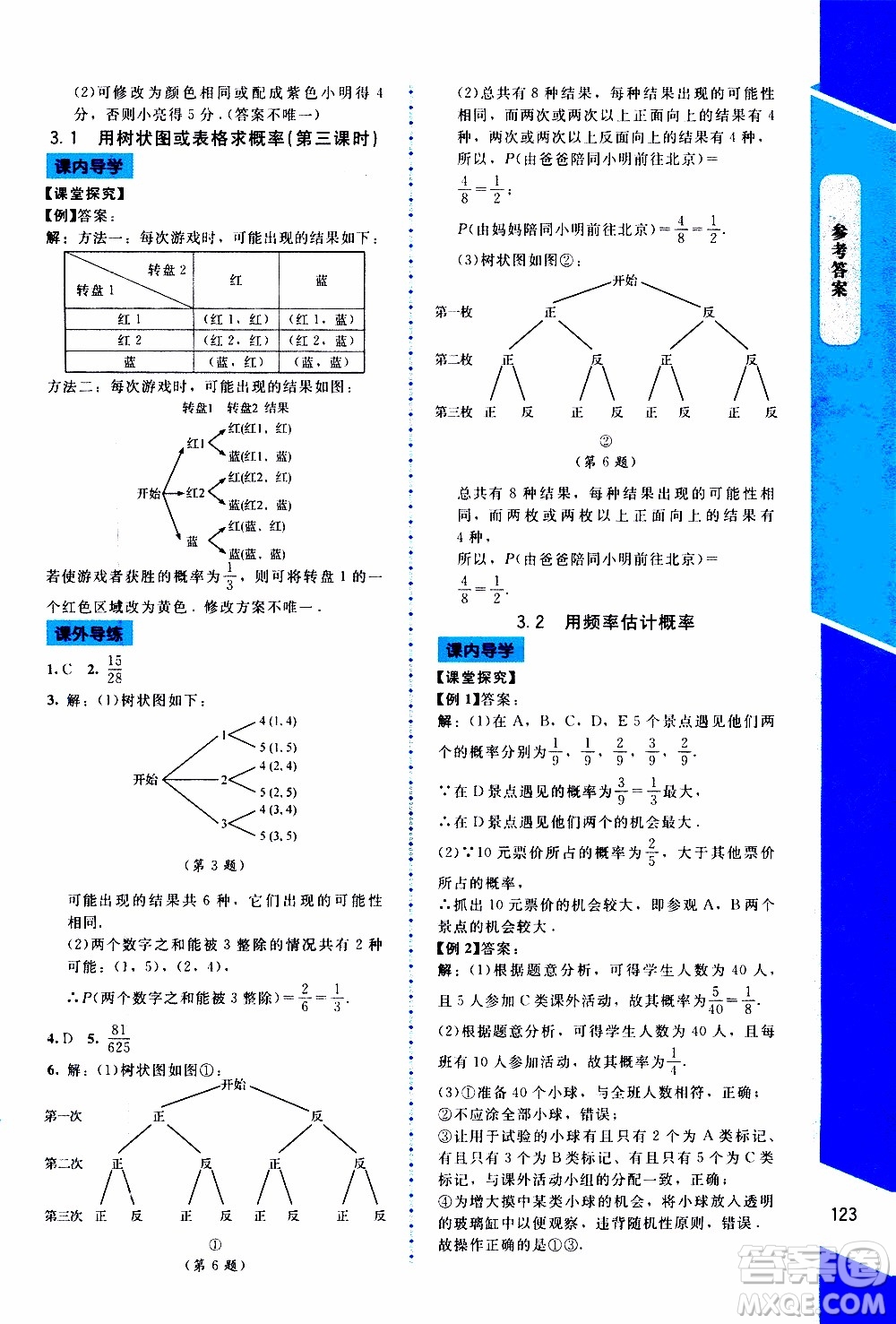 2019年課內(nèi)課外直通車數(shù)學(xué)九年級(jí)上冊北師大版參考答案