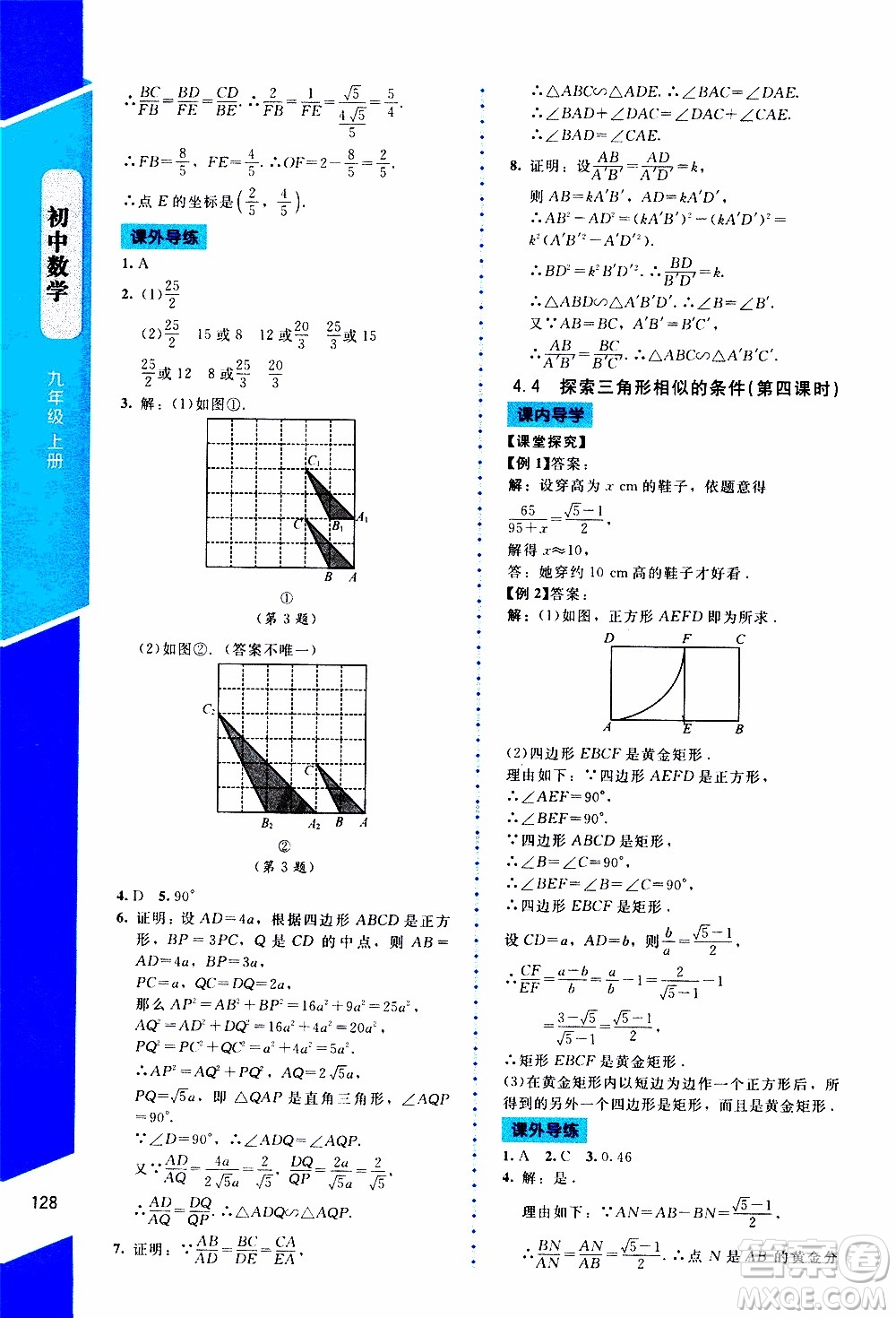 2019年課內(nèi)課外直通車數(shù)學(xué)九年級(jí)上冊北師大版參考答案