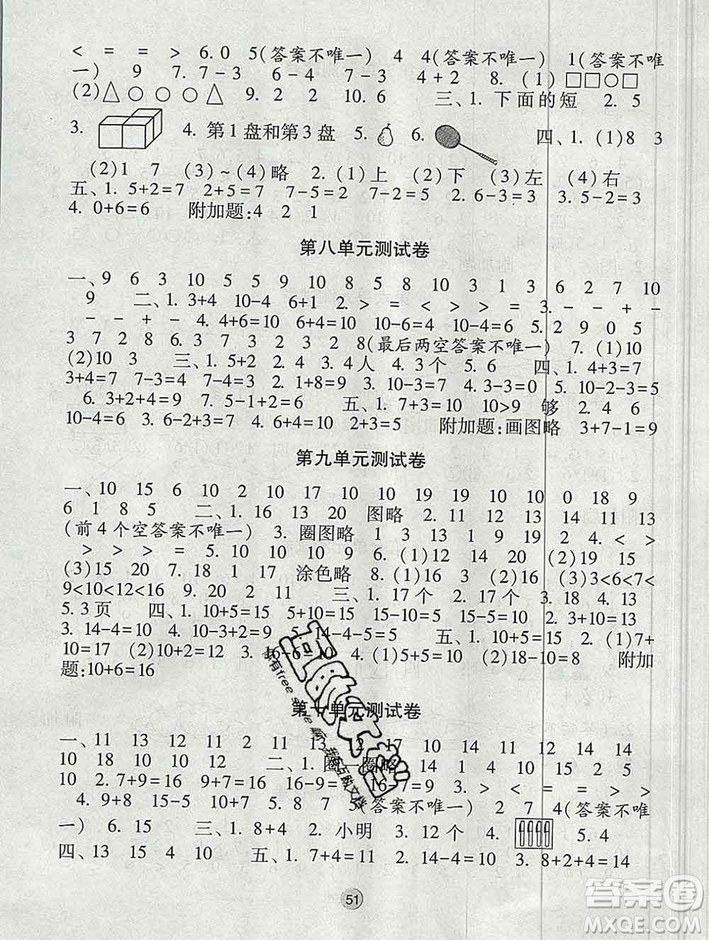 河海大學出版社2019新版經(jīng)綸學典棒棒堂一年級數(shù)學上冊江蘇版答案
