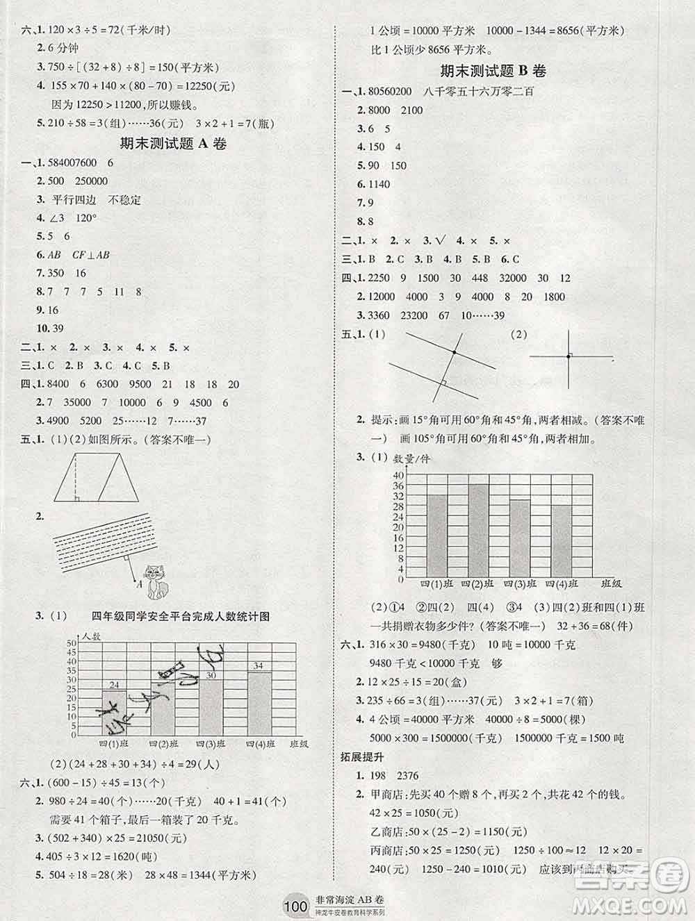 2019秋非常海淀單元測(cè)試AB卷四年級(jí)數(shù)學(xué)上冊(cè)人教版答案