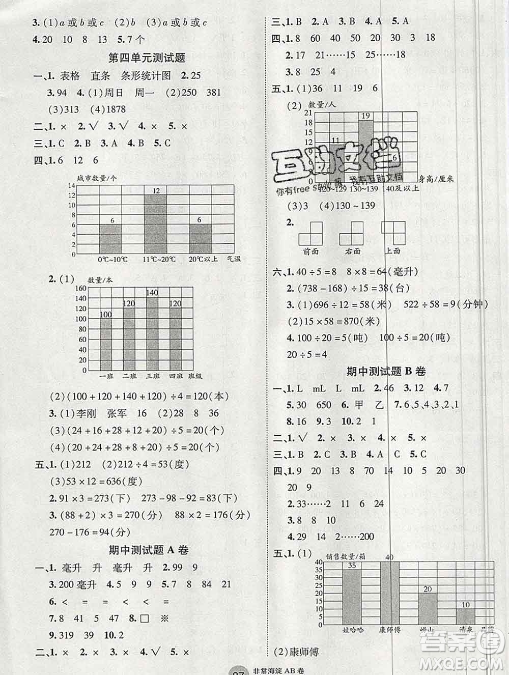 2019秋非常海淀單元測(cè)試AB卷四年級(jí)數(shù)學(xué)上冊(cè)蘇教版答案
