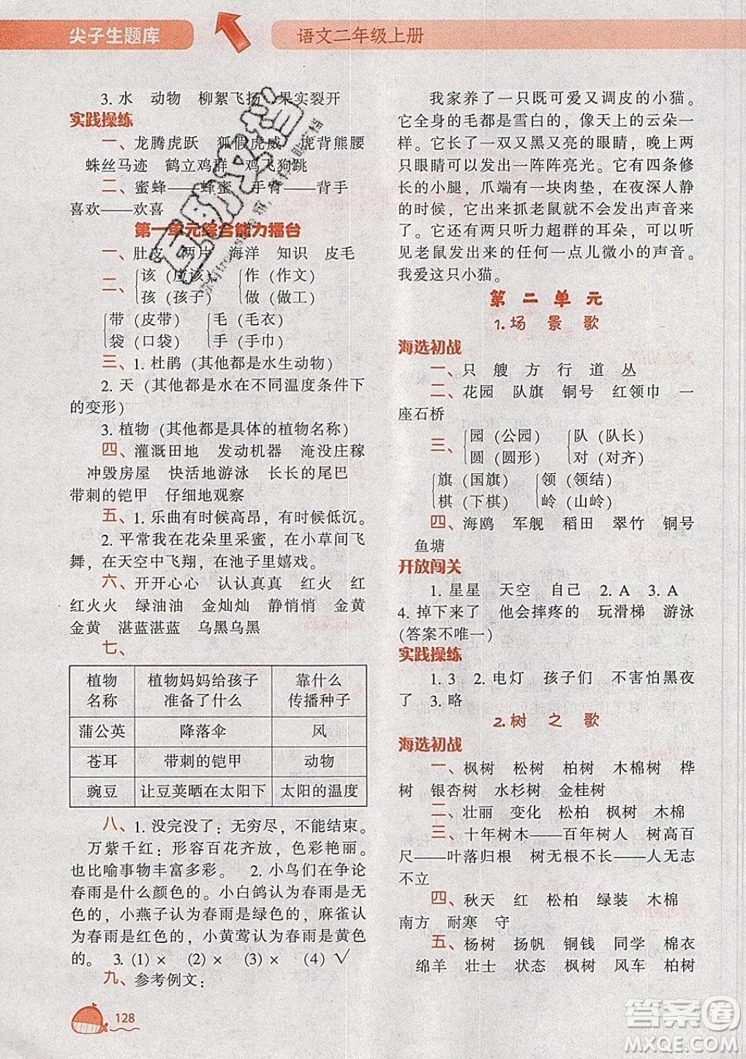 2019年尖子生題庫語文二年級上冊部編人教版參考答案