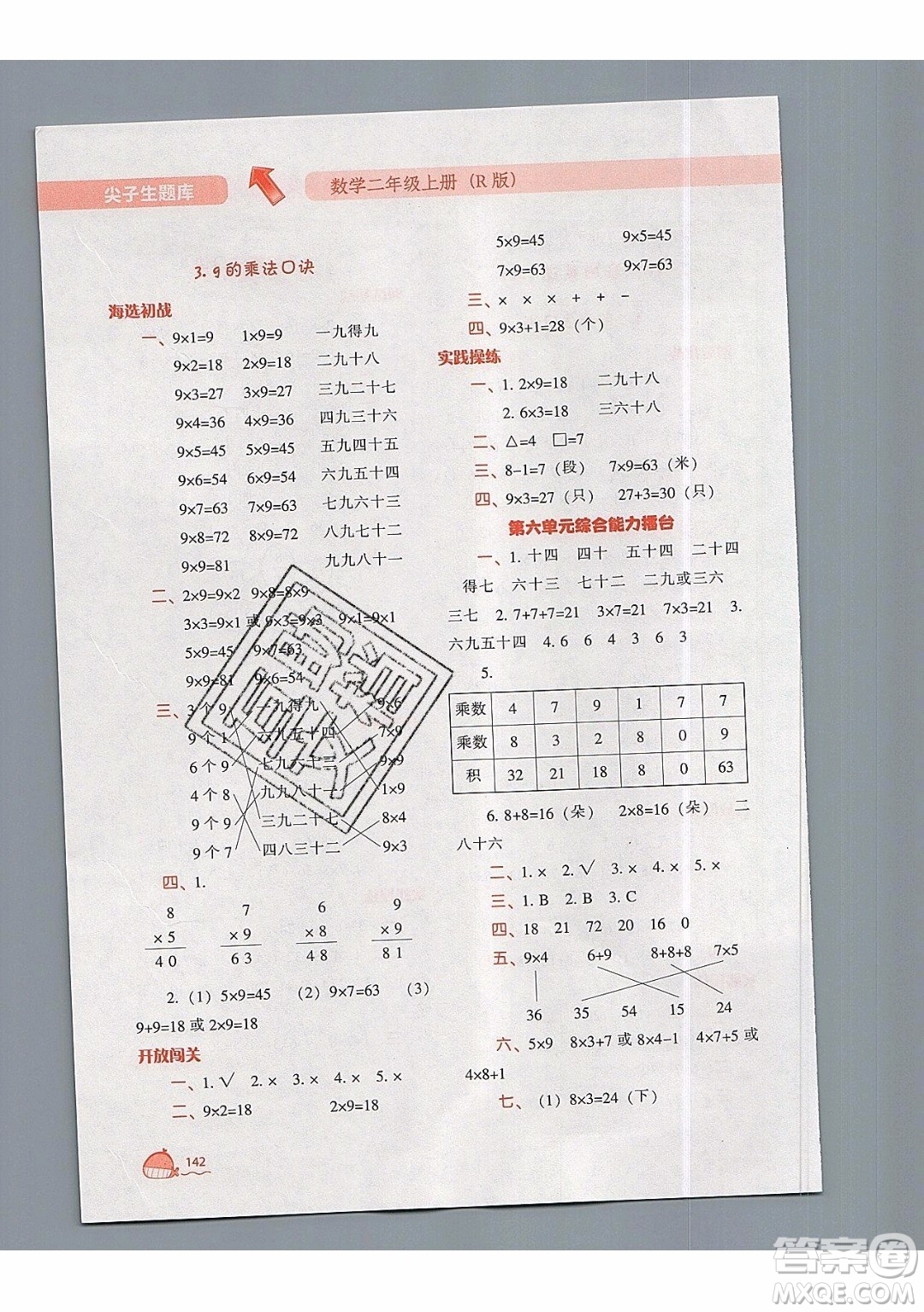 2019年尖子生題庫(kù)數(shù)學(xué)二年級(jí)上冊(cè)R版人教版參考答案