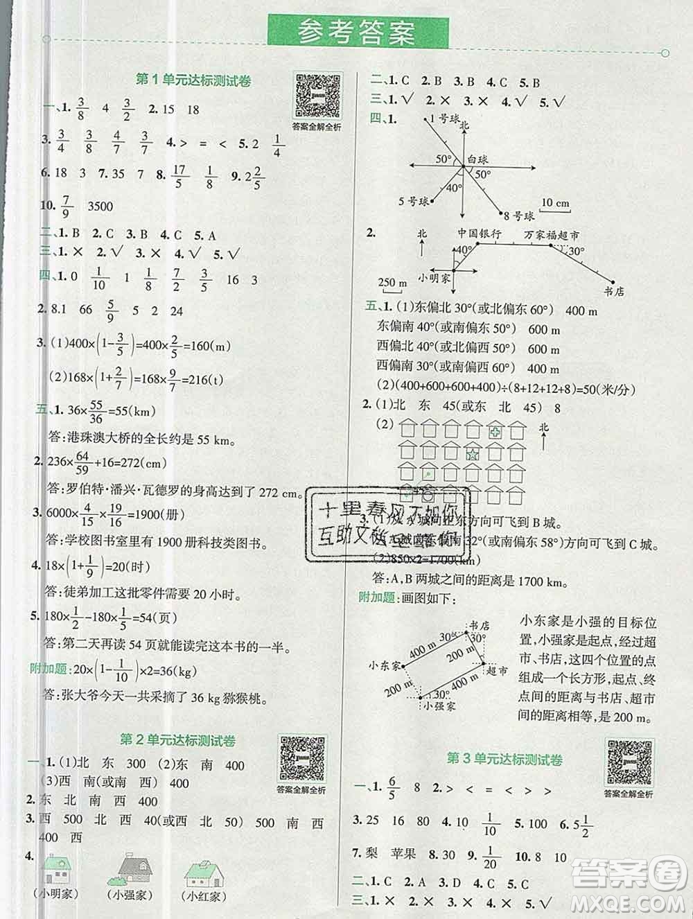 陜西師范大學(xué)出版社2019年小學(xué)學(xué)霸沖A卷六年級(jí)數(shù)學(xué)上冊(cè)人教版答案