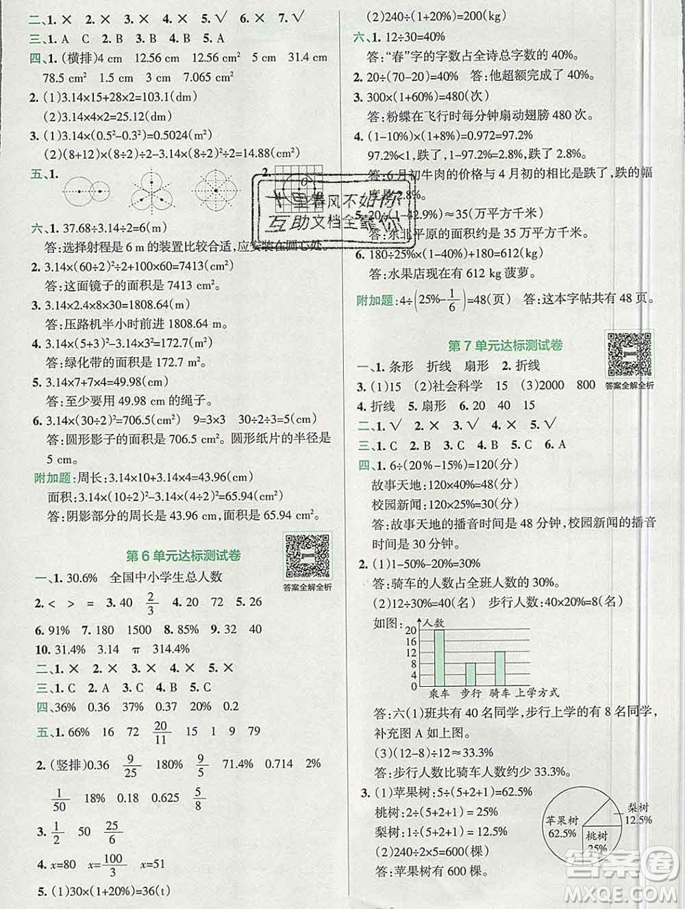 陜西師范大學(xué)出版社2019年小學(xué)學(xué)霸沖A卷六年級(jí)數(shù)學(xué)上冊(cè)人教版答案