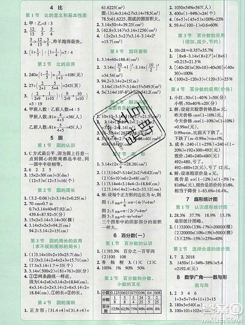 陜西師范大學(xué)出版社2019年小學(xué)學(xué)霸沖A卷六年級(jí)數(shù)學(xué)上冊(cè)人教版答案