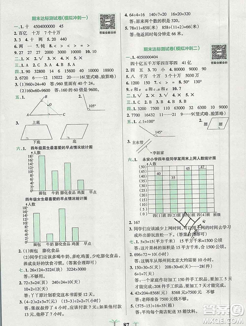 陜西師范大學(xué)出版社2019年小學(xué)學(xué)霸沖A卷四年級(jí)數(shù)學(xué)上冊(cè)人教版答案