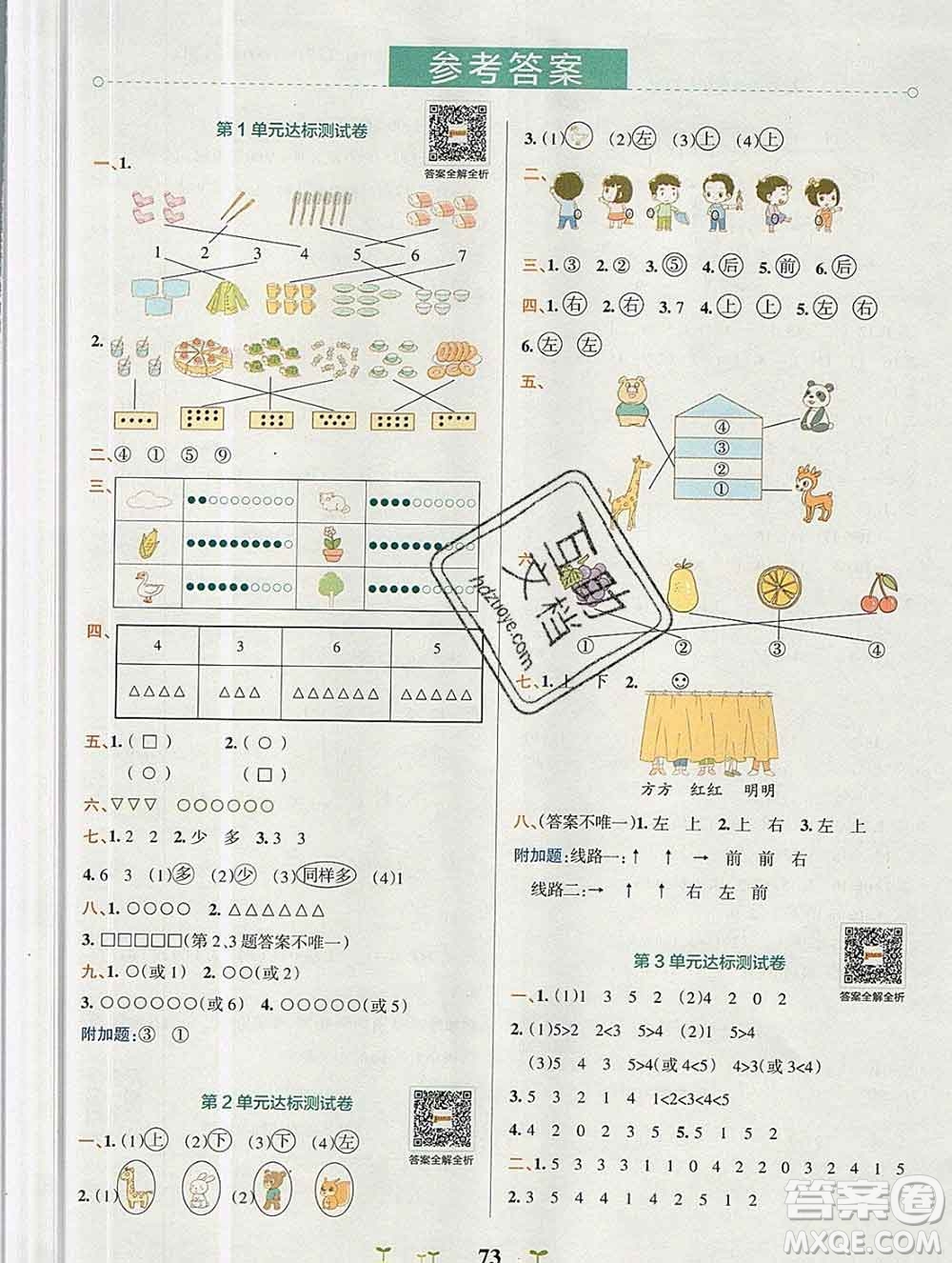 陜西師范大學(xué)出版社2019年小學(xué)學(xué)霸沖A卷一年級(jí)數(shù)學(xué)上冊(cè)人教版答案
