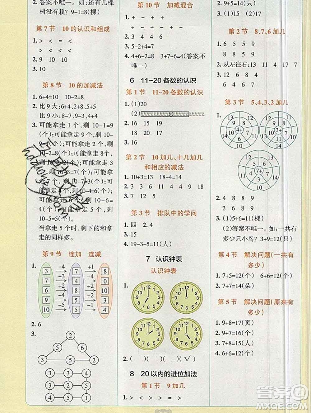 陜西師范大學(xué)出版社2019年小學(xué)學(xué)霸沖A卷一年級(jí)數(shù)學(xué)上冊(cè)人教版答案