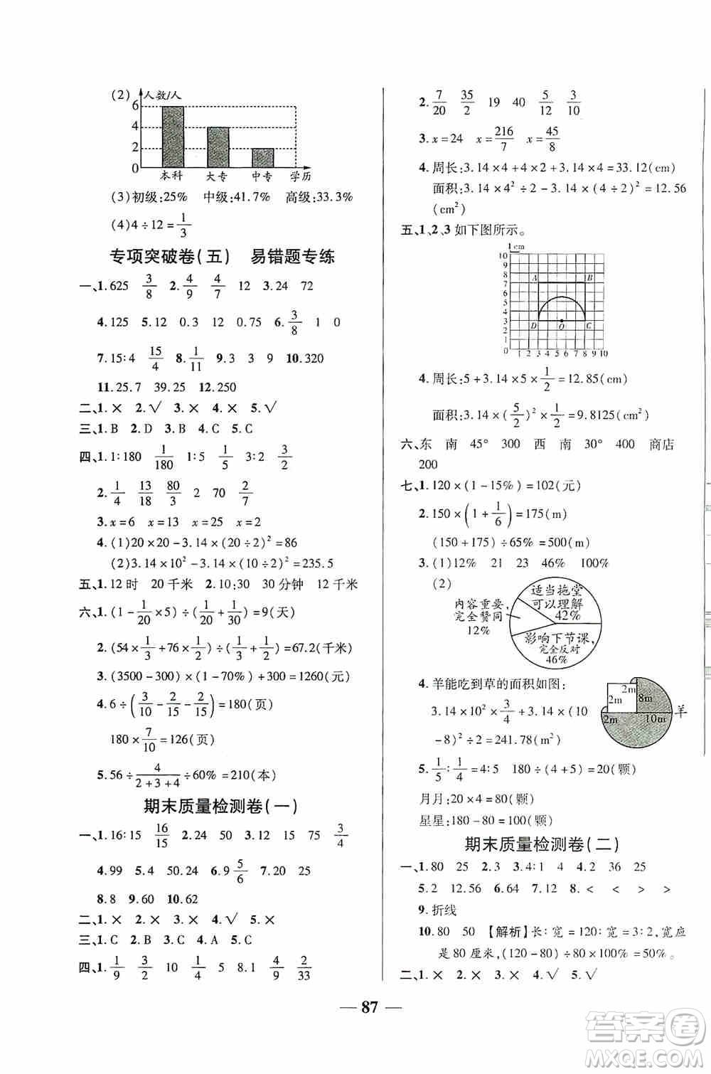 天津人民出版社2019云南本土名校金卷六年級數(shù)學(xué)上冊答案