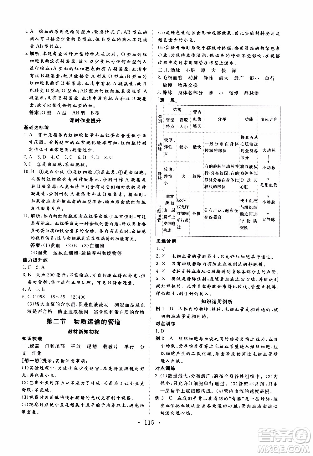 2019年新動(dòng)力課堂與檢測(cè)生物學(xué)七年級(jí)上冊(cè)參考答案