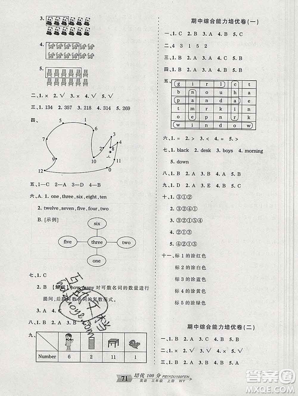 2019秋外研版王朝霞培優(yōu)100分三年級(jí)英語(yǔ)上冊(cè)答案