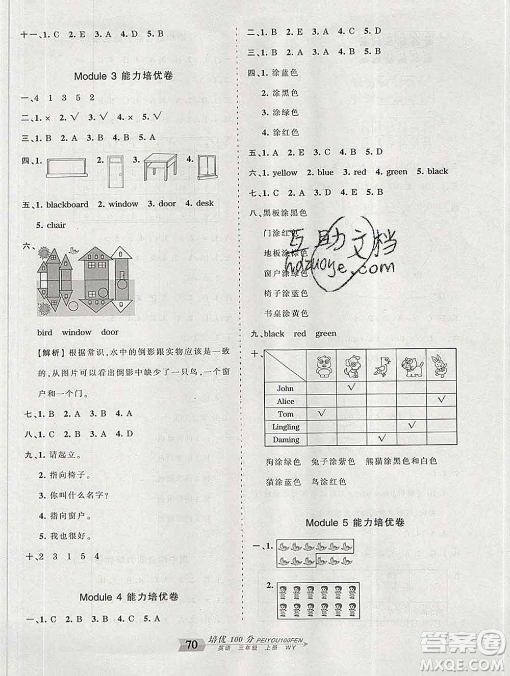 2019秋外研版王朝霞培優(yōu)100分三年級(jí)英語(yǔ)上冊(cè)答案