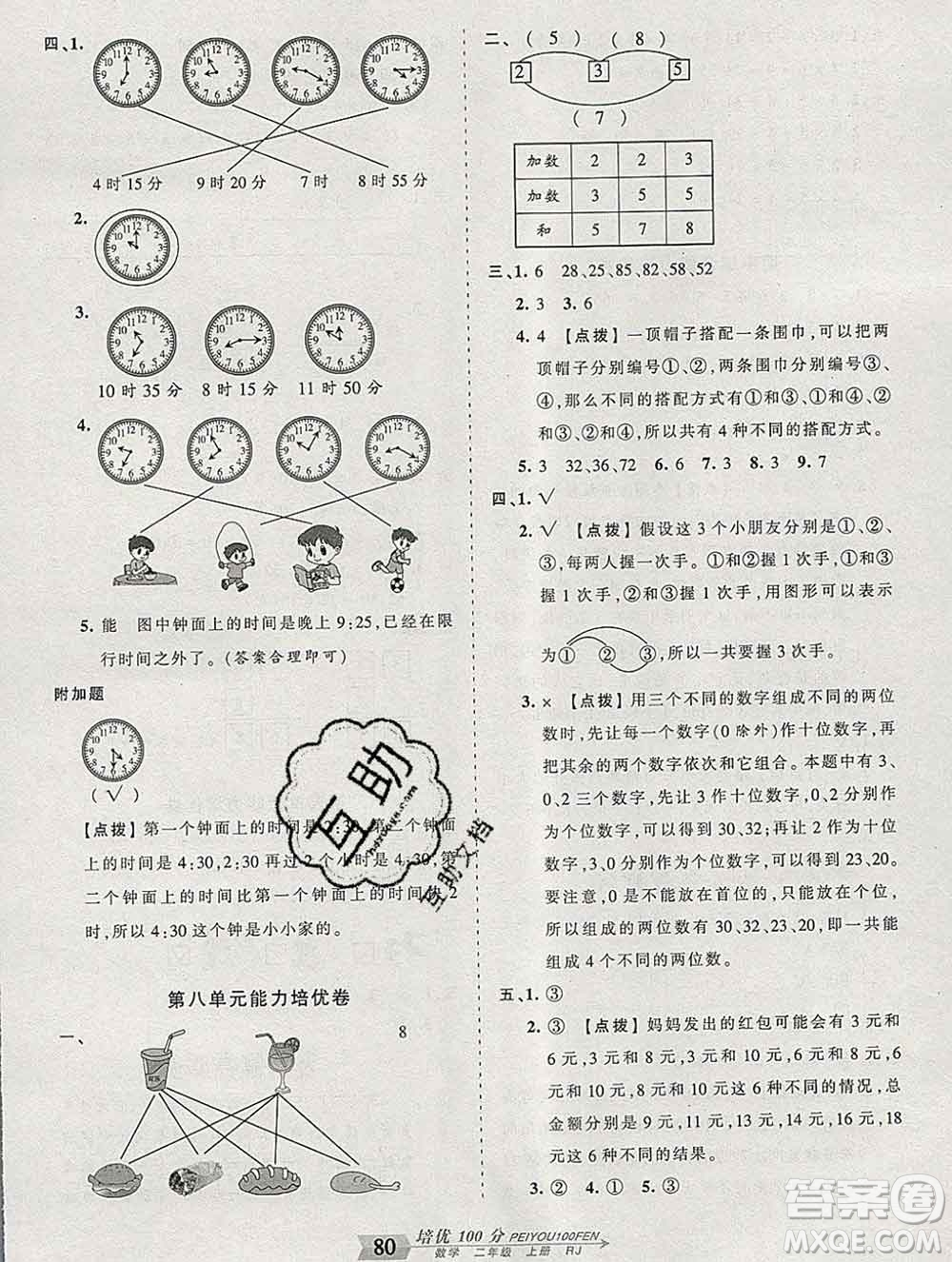 2019秋人教版王朝霞培優(yōu)100分二年級(jí)數(shù)學(xué)上冊答案