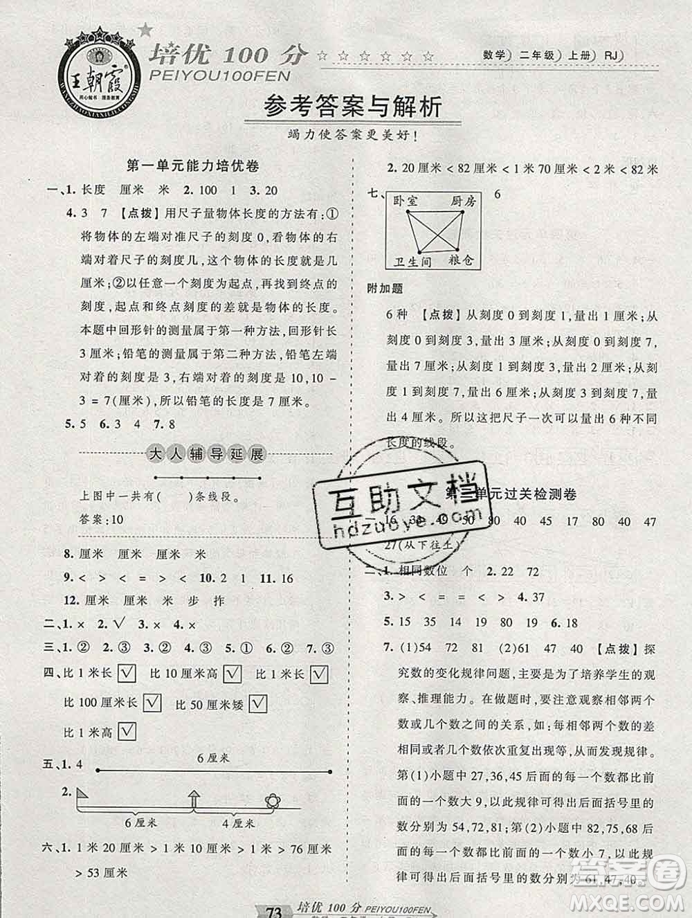 2019秋人教版王朝霞培優(yōu)100分二年級(jí)數(shù)學(xué)上冊答案