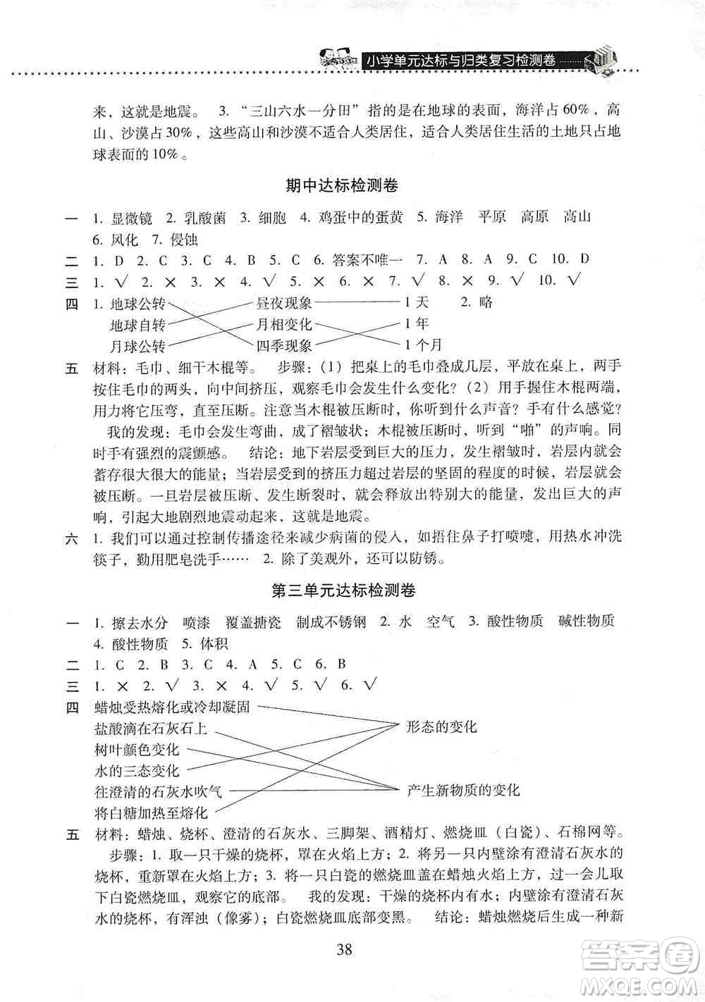 晨光出版社2019晨光全優(yōu)小學(xué)單元達(dá)標(biāo)與歸類復(fù)習(xí)檢測卷六年級科學(xué)上冊蘇科版答案