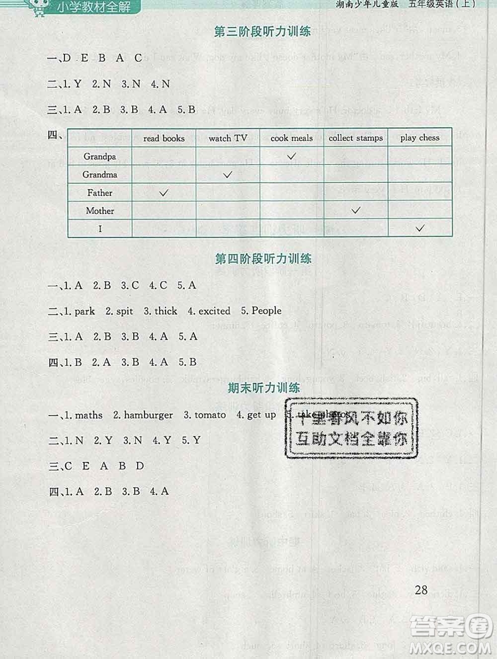 陜西人民教育出版社2019秋小學(xué)教材全解五年級(jí)英語上冊湘少版答案